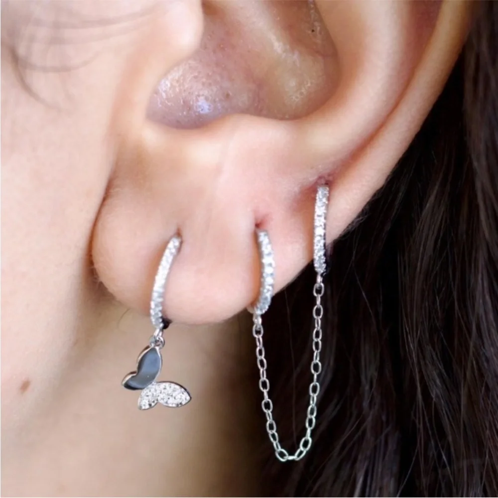 Anthropologie Silver Butterfly Charm Earrings